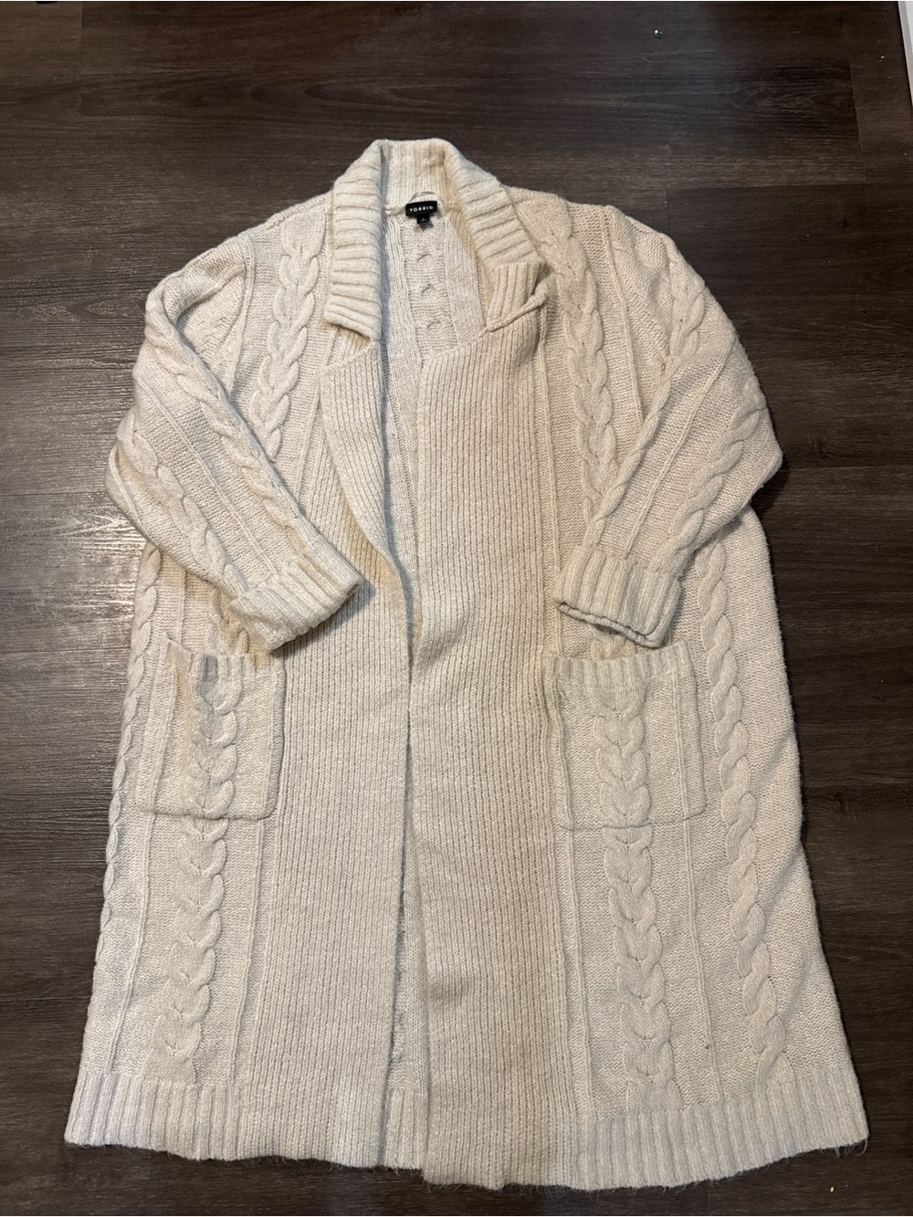 torrid Cream Cable-Knit Open-Front Cardigan with Pockets